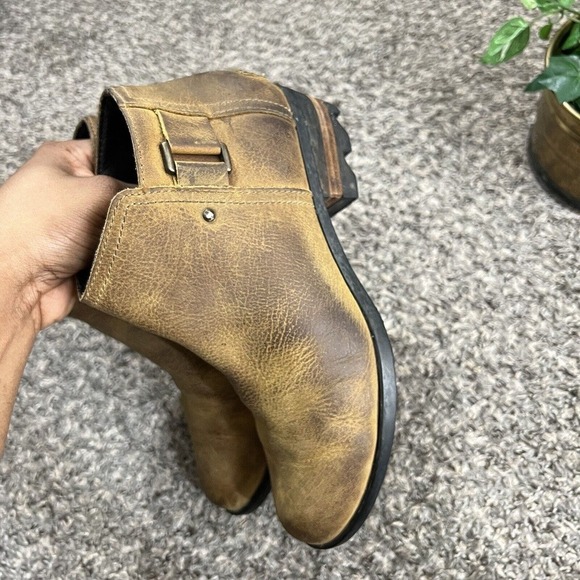 Sorel Lolla Ankle Boots Bootie Womens Size 8 Elk Tan Leather Zip Stacked Heel - Picture 6 of 11